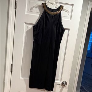 Anne Klein Black Midi Dress with Gold Beaded Neckline